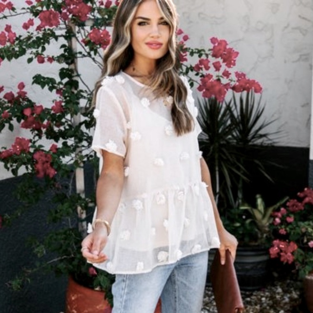 Gorgeous Summery Pom Pom Peplum Top NEW